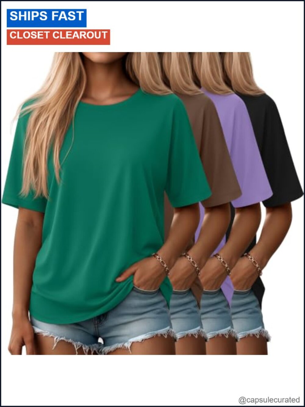 Womens 4 Pack Half Sleeve Crewneck T Shirts Loose Fit Casual Tops